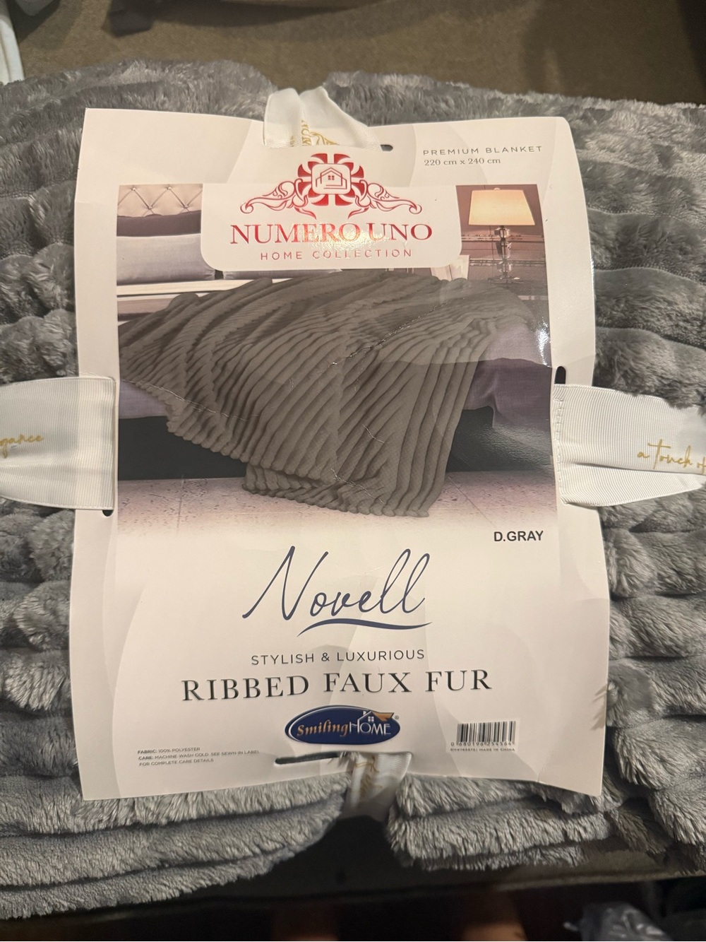 Novell Ribbed Faux Fur Premium Blanket - Dark Gray
